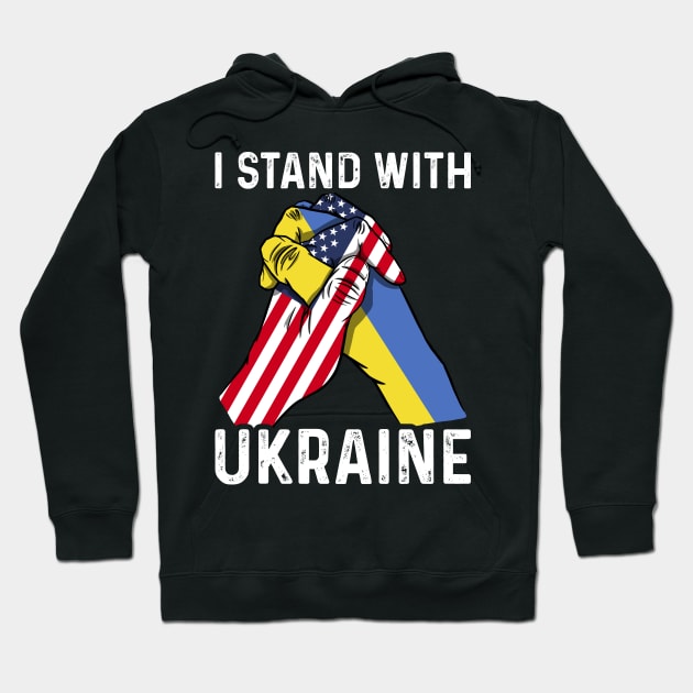 I Stand With Ukraine USA and Ukraine Flags Holding Hands Hoodie by BramCrye